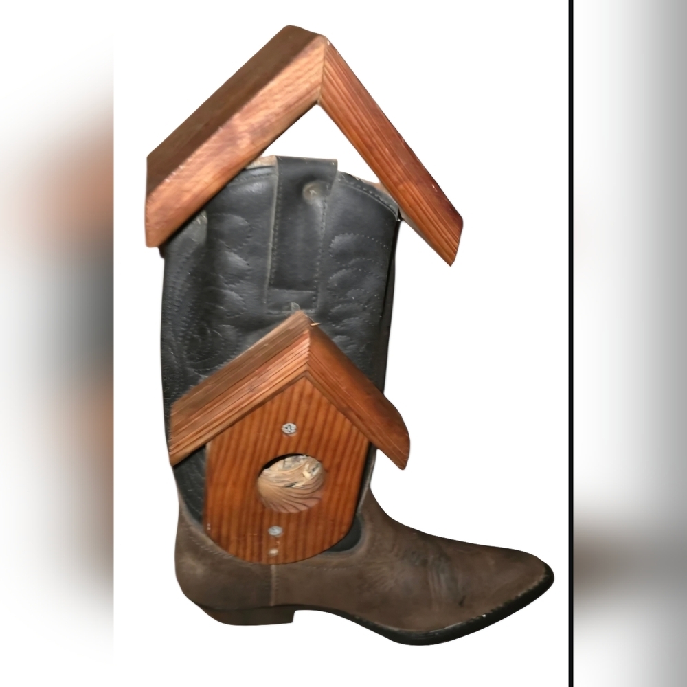 Rustic Brown Boot Bird house.